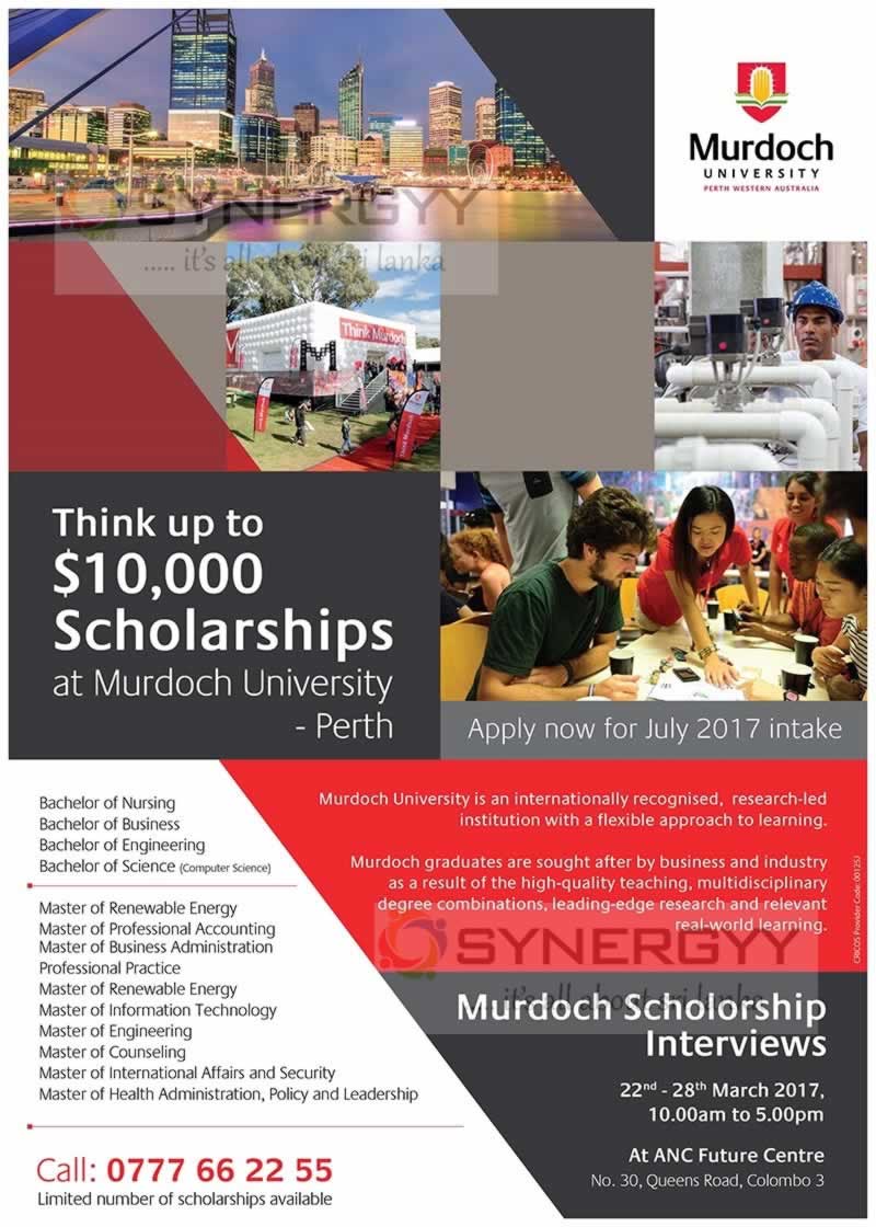 Murdoch University AUS$ 10,000 Scholarship – 22nd to 28th March 2017