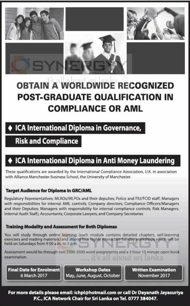 Post Graduate Diploma in Compliance and Anti Money Laundering by ICA Networks Sri Lanka