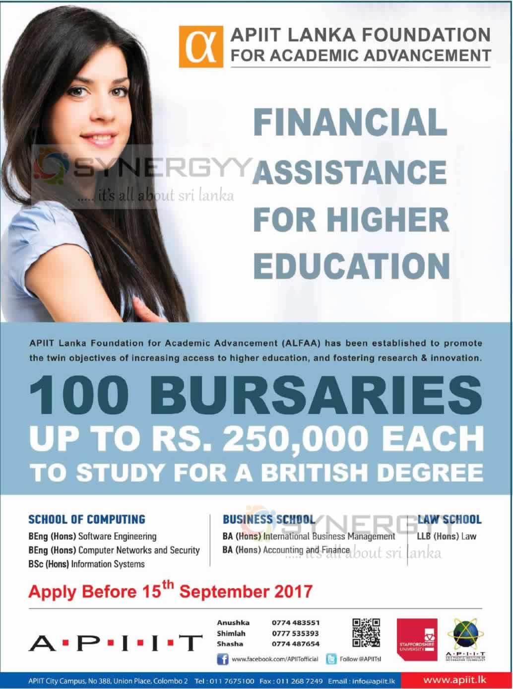 100 scholarship for degree programme by APIIT