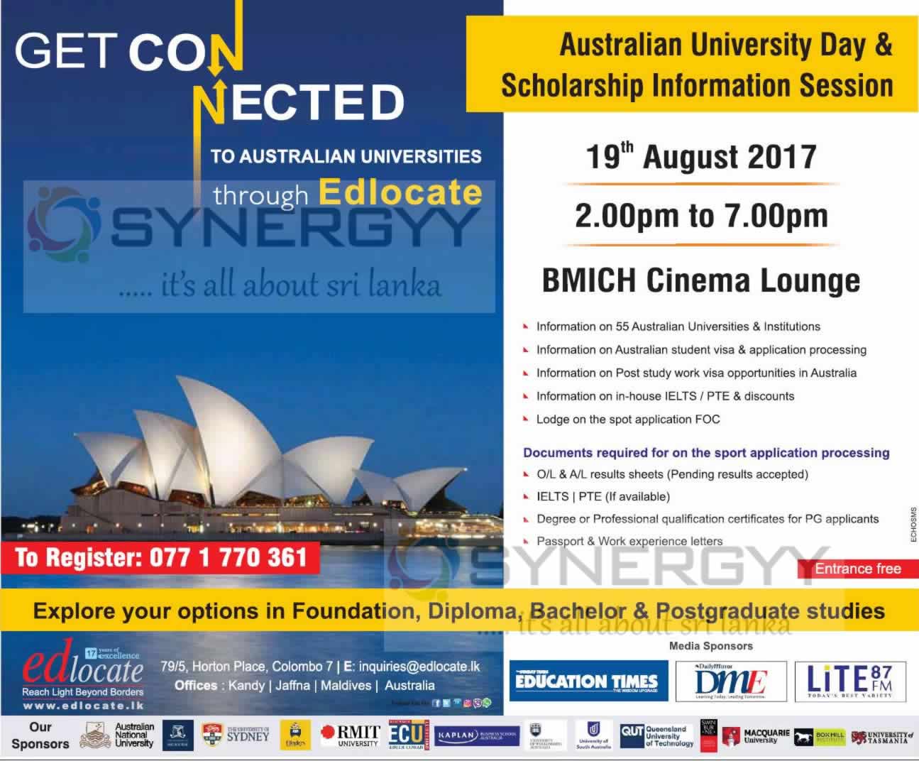 Australian University Day & Scholarship Information Session on 19th August 2017