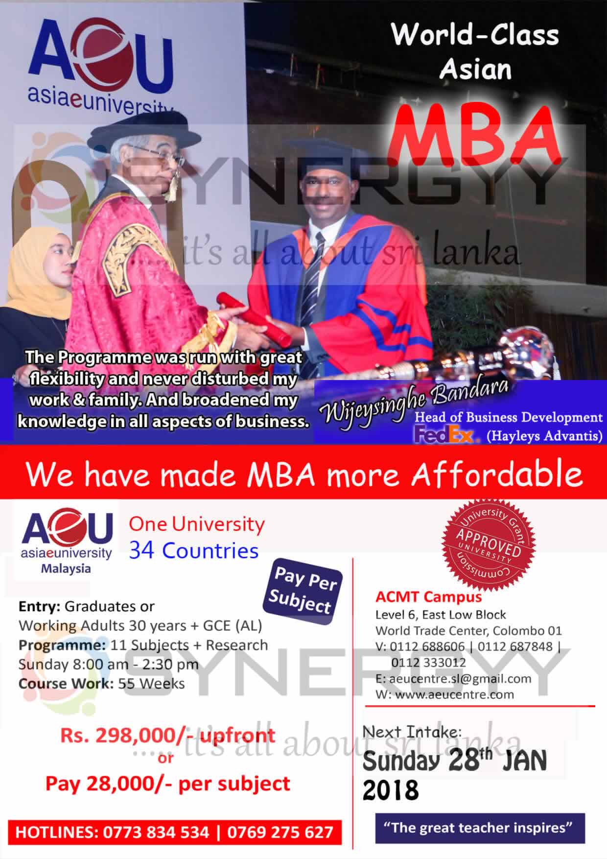 Asia e University MBA Programme by ACMT Campus Sri Lanka