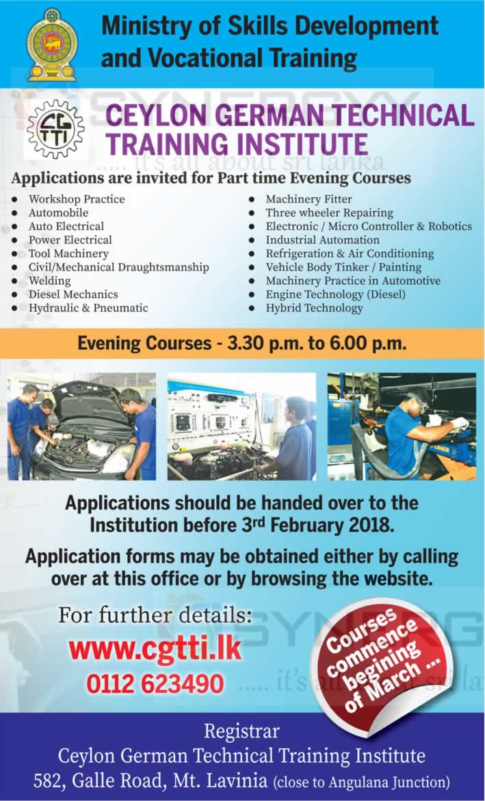 Ceylon German Technical Training Institute Part Time Evening Courses