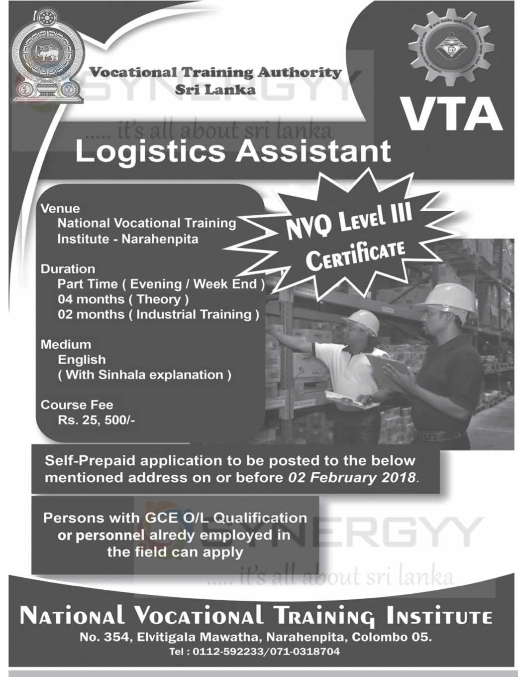Logistics Assistant Course by Vocational Training Authority Sri Lanka