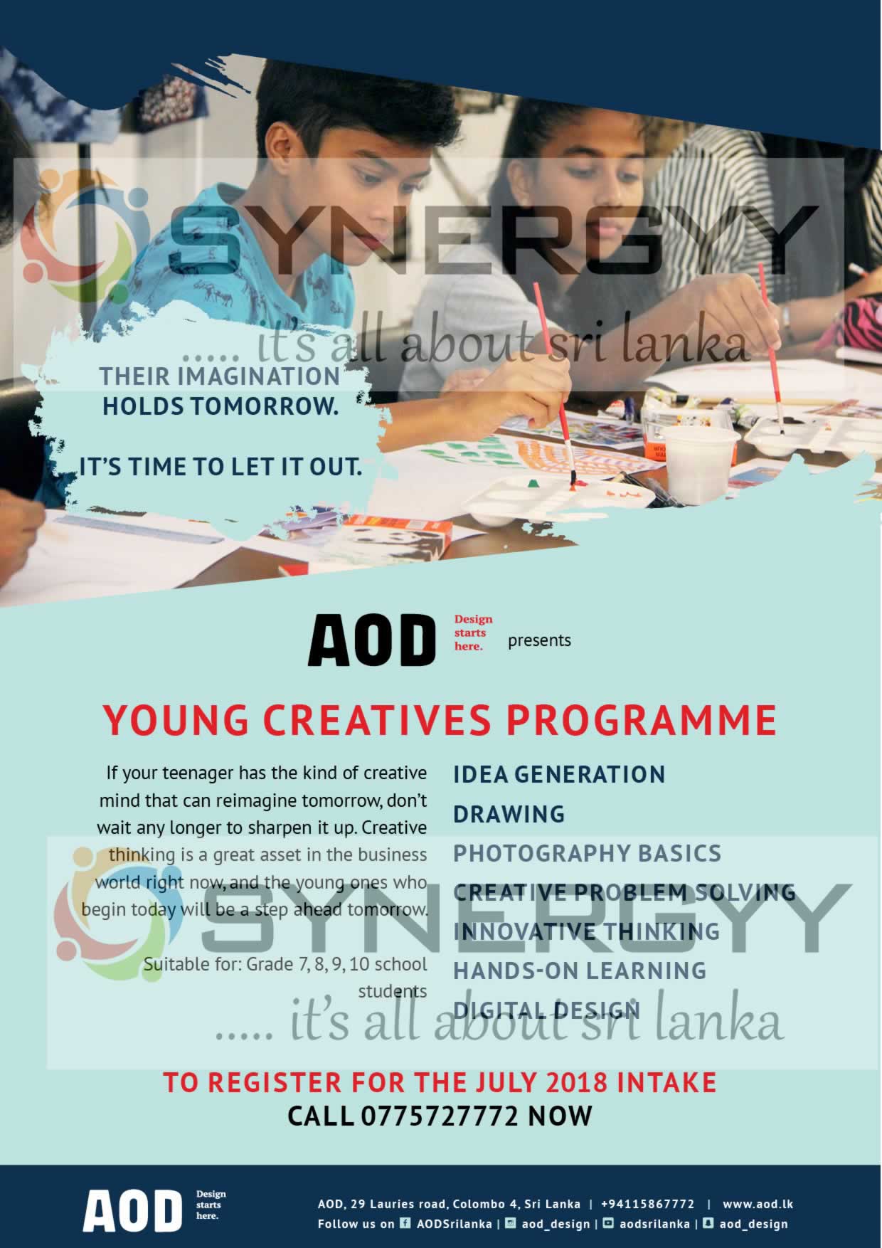 Academy of Design (AOD) Young Creatives Programme – July 2018 intakes